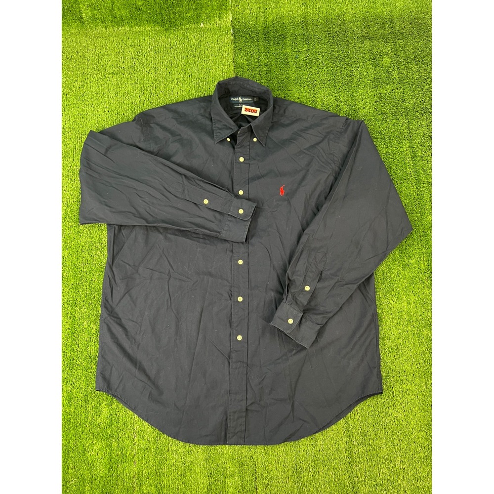 Ralph Lauren Blake Shirt Mens Large Navy Blue Cotton Button Down Long Sleeve